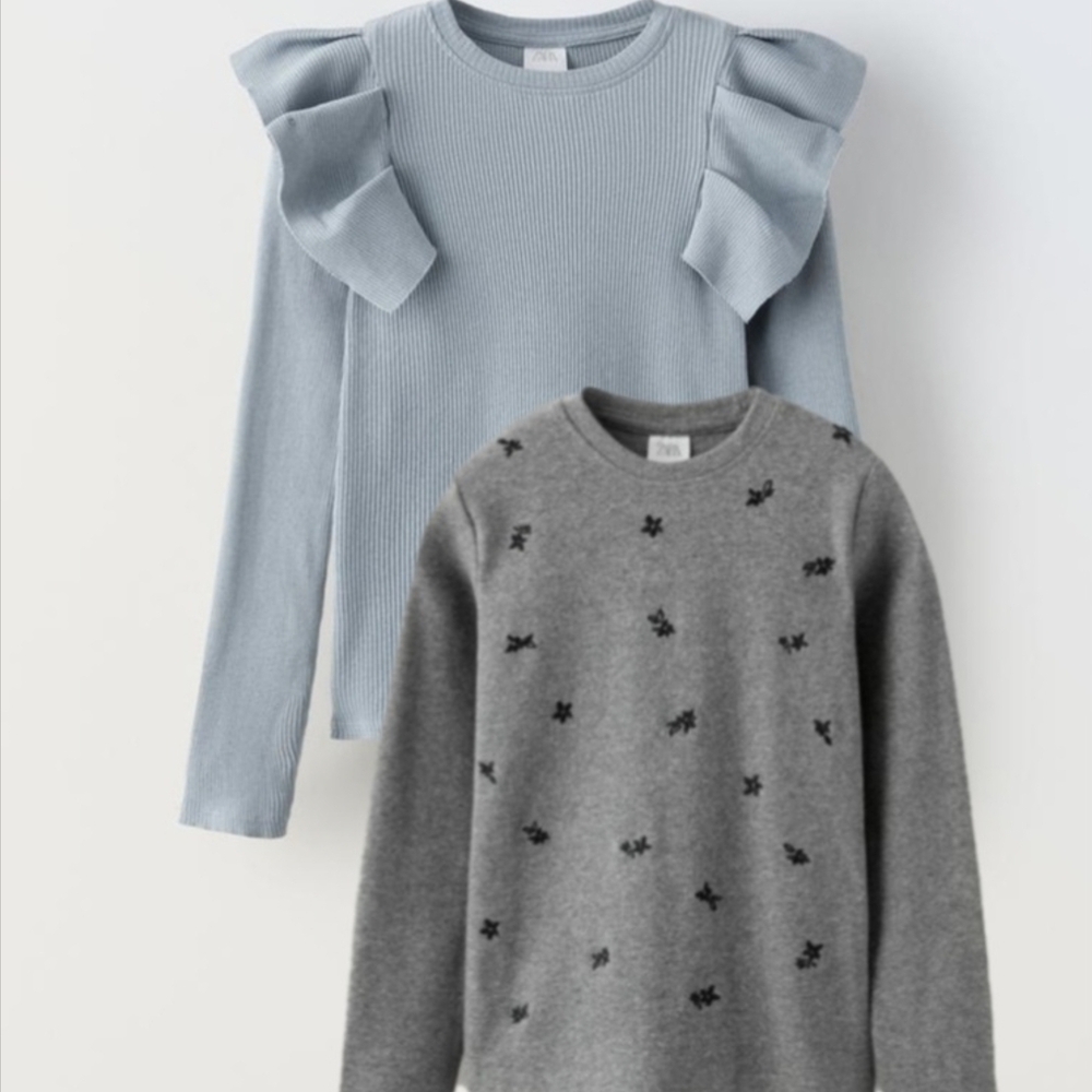 Kids Ruffle Sleeve Top and Flower Print Shirt Set